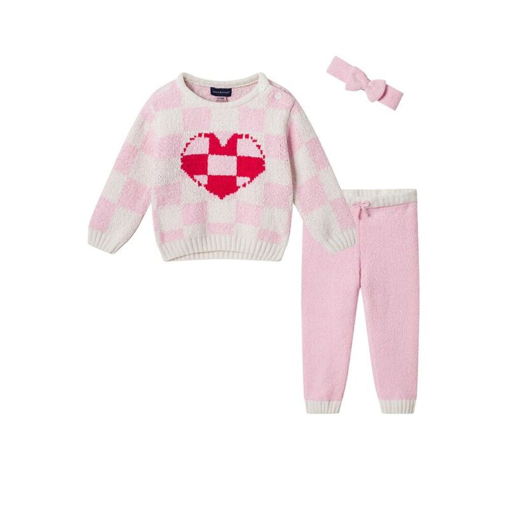 Andy & Evan Girls  Heart Checker Sweater & Pant Set, Red